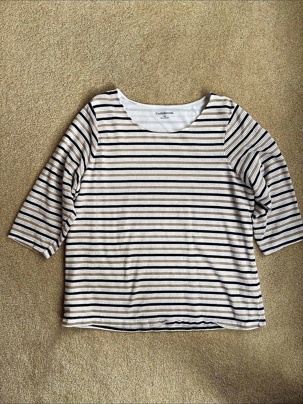 Croft & Barrow Striped 3/4 Sleeve Top in White & Black Size 1X